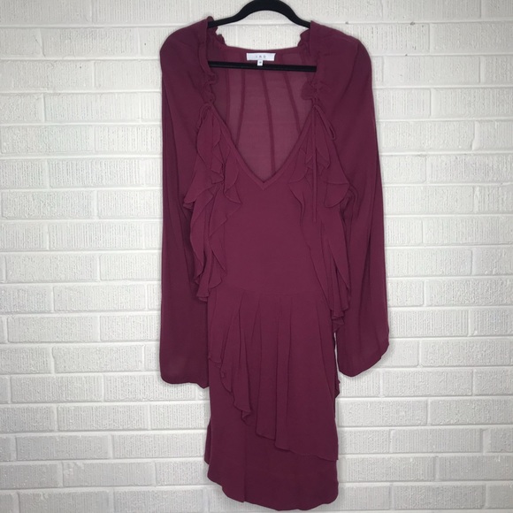 New IRO Salene Ruffle-Trim Mini Dress Burgundy Red - Picture 2 of 8